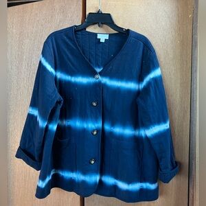 J Jill Pure Jill (XL Petite) Cotton Tie Dye Ombré Blue Jacket Boxy Cut Boho